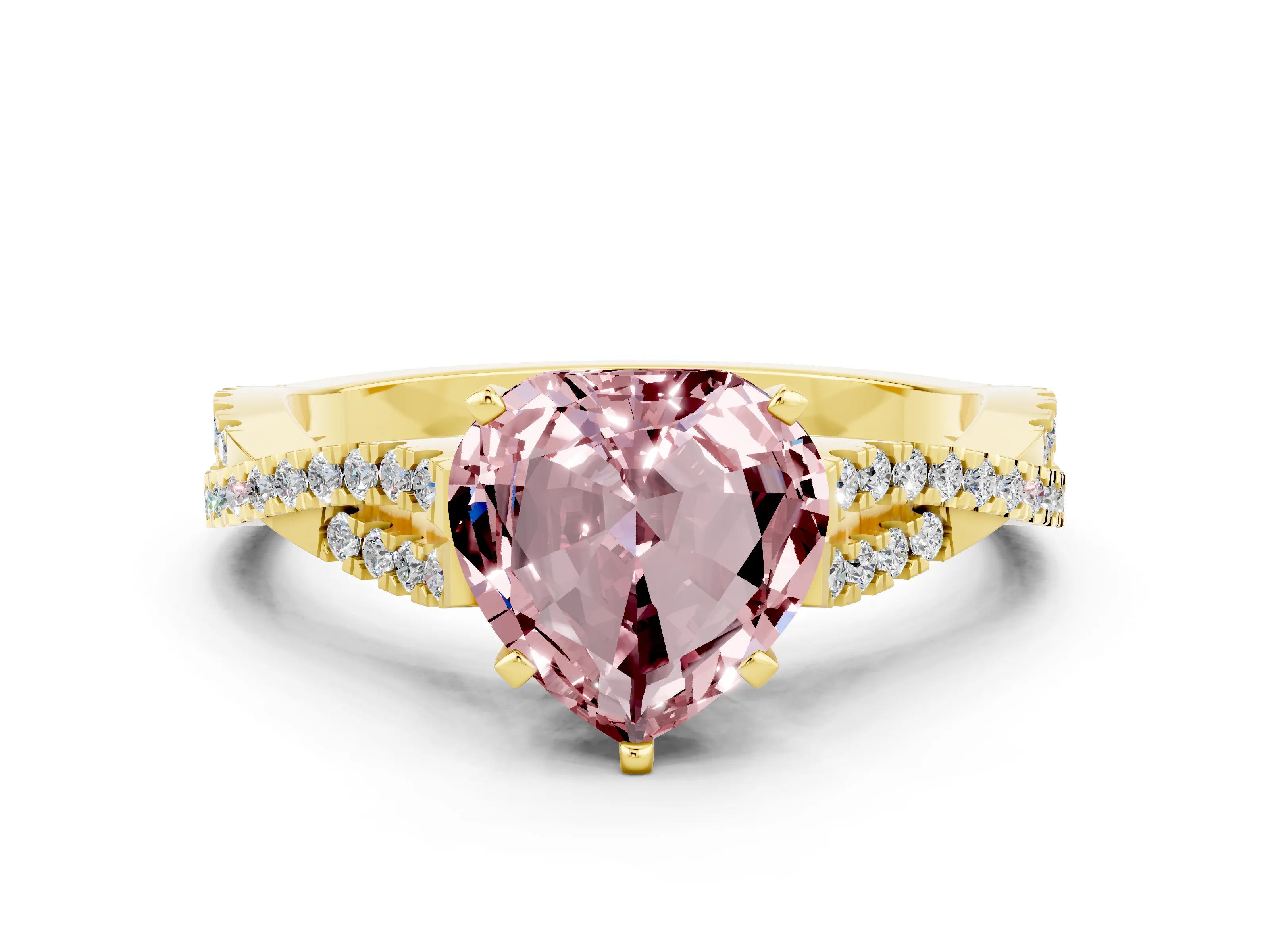Yellow gold Heart Cut Morganite Solitaire Engagement Ring with Twisted Pavé Band and Four-Prong Setting_12