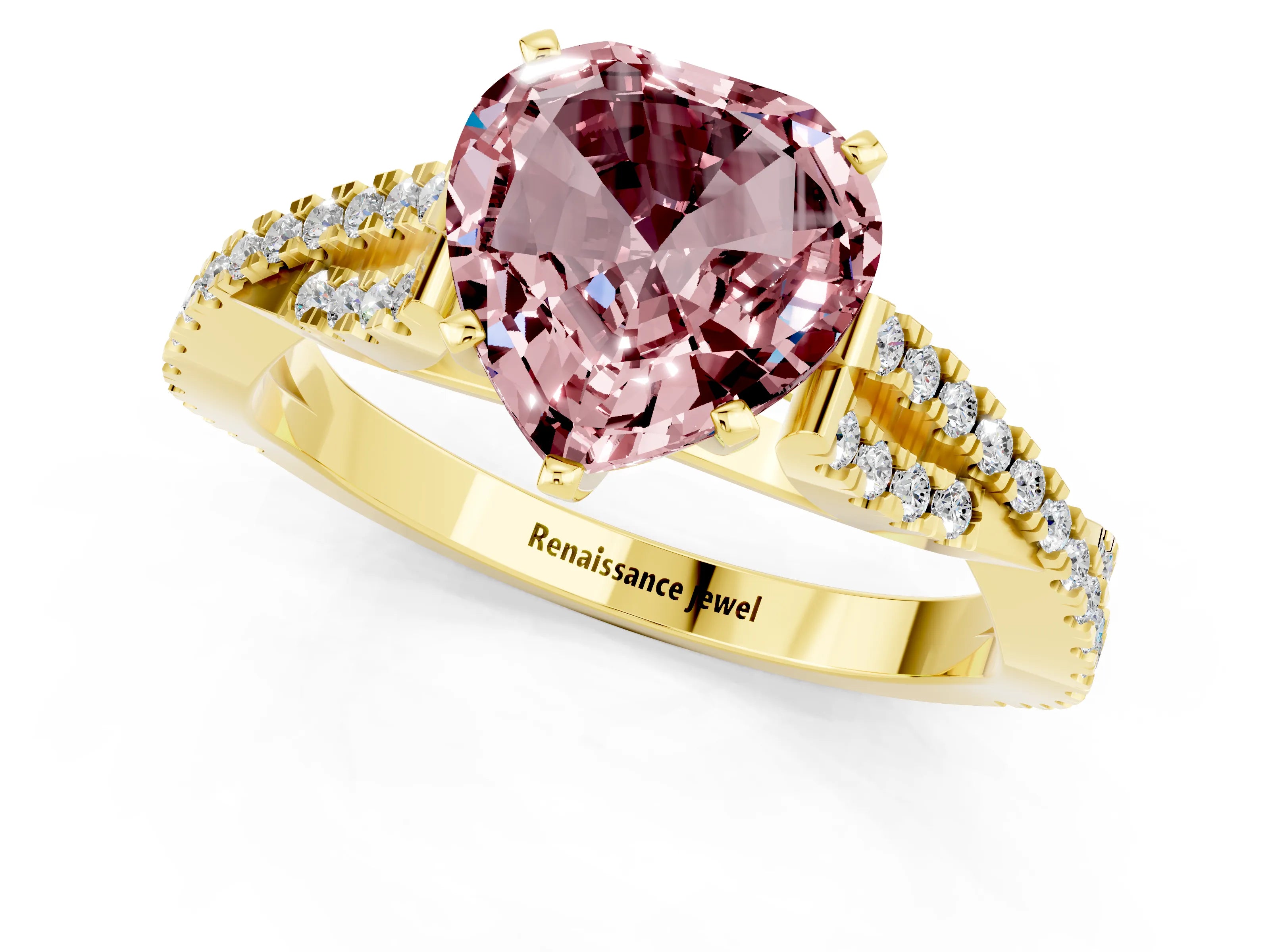 Yellow gold Heart Cut Morganite Solitaire Engagement Ring with Twisted Pavé Band and Four-Prong Setting_13