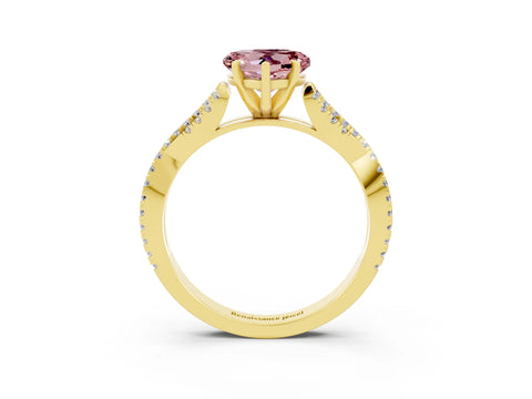 Yellow gold Heart Cut Morganite Solitaire Engagement Ring with Twisted Pavé Band and Four-Prong Setting_15