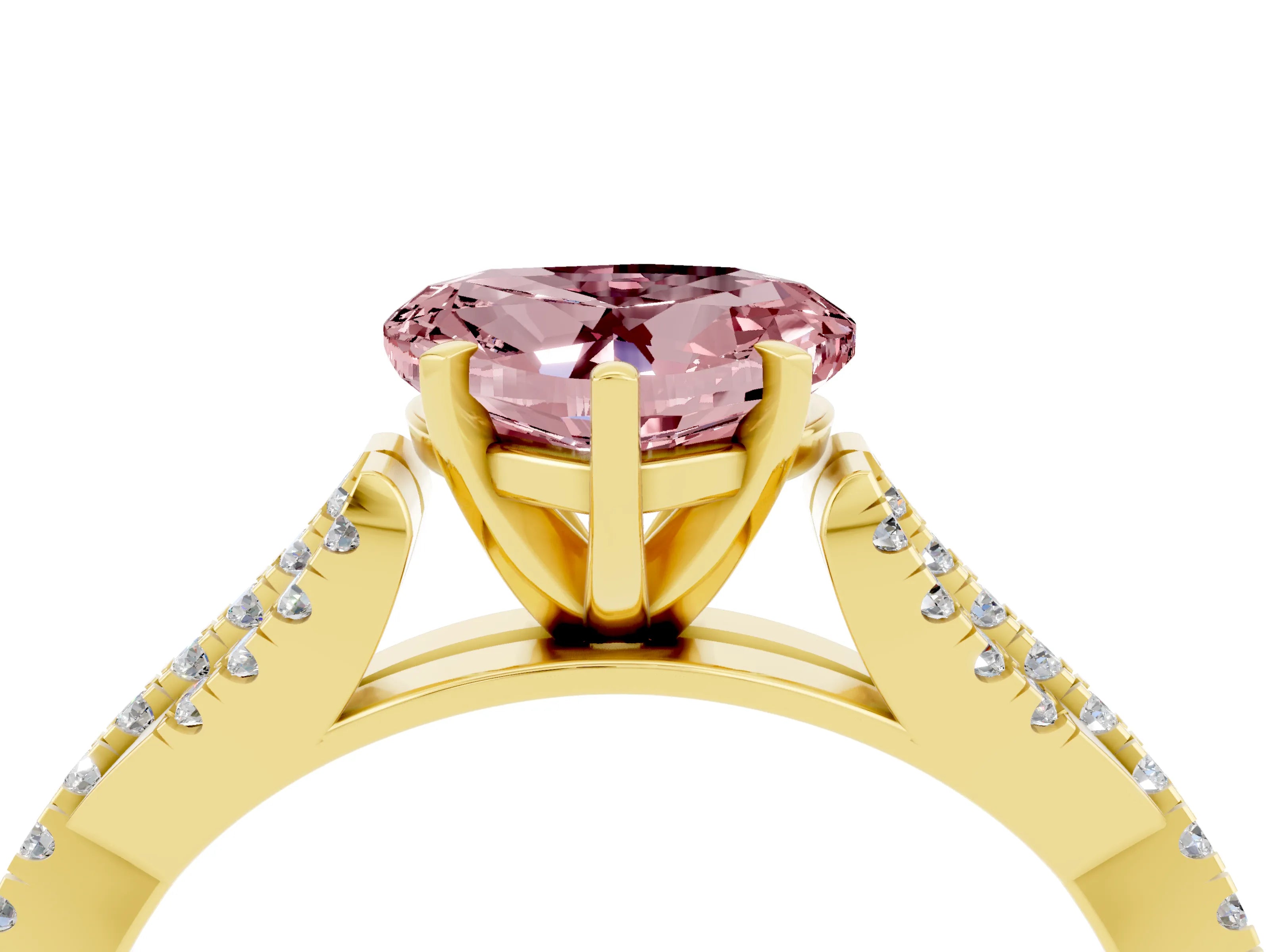 Yellow gold Heart Cut Morganite Solitaire Engagement Ring with Twisted Pavé Band and Four-Prong Setting_16