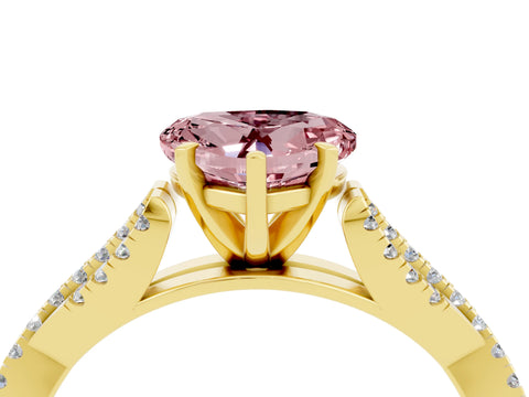 Yellow gold Heart Cut Morganite Solitaire Engagement Ring with Twisted Pavé Band and Four-Prong Setting_16