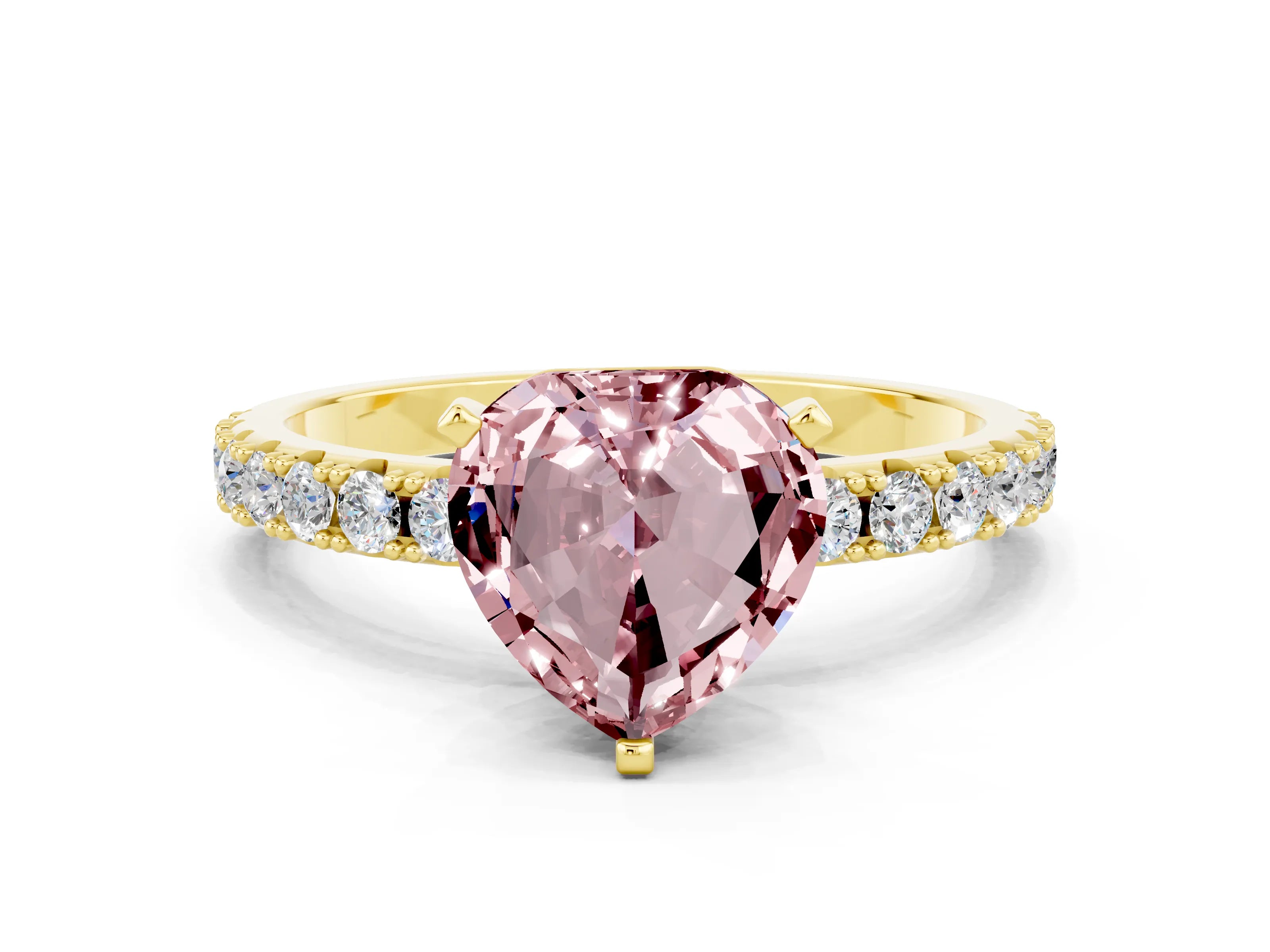 Yellow gold Heart Cut Morganite Solitaire Pavé Band with Four-Prong Setting
