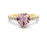 Yellow gold Heart Cut Morganite Solitaire Pavé Band with Four-Prong Setting