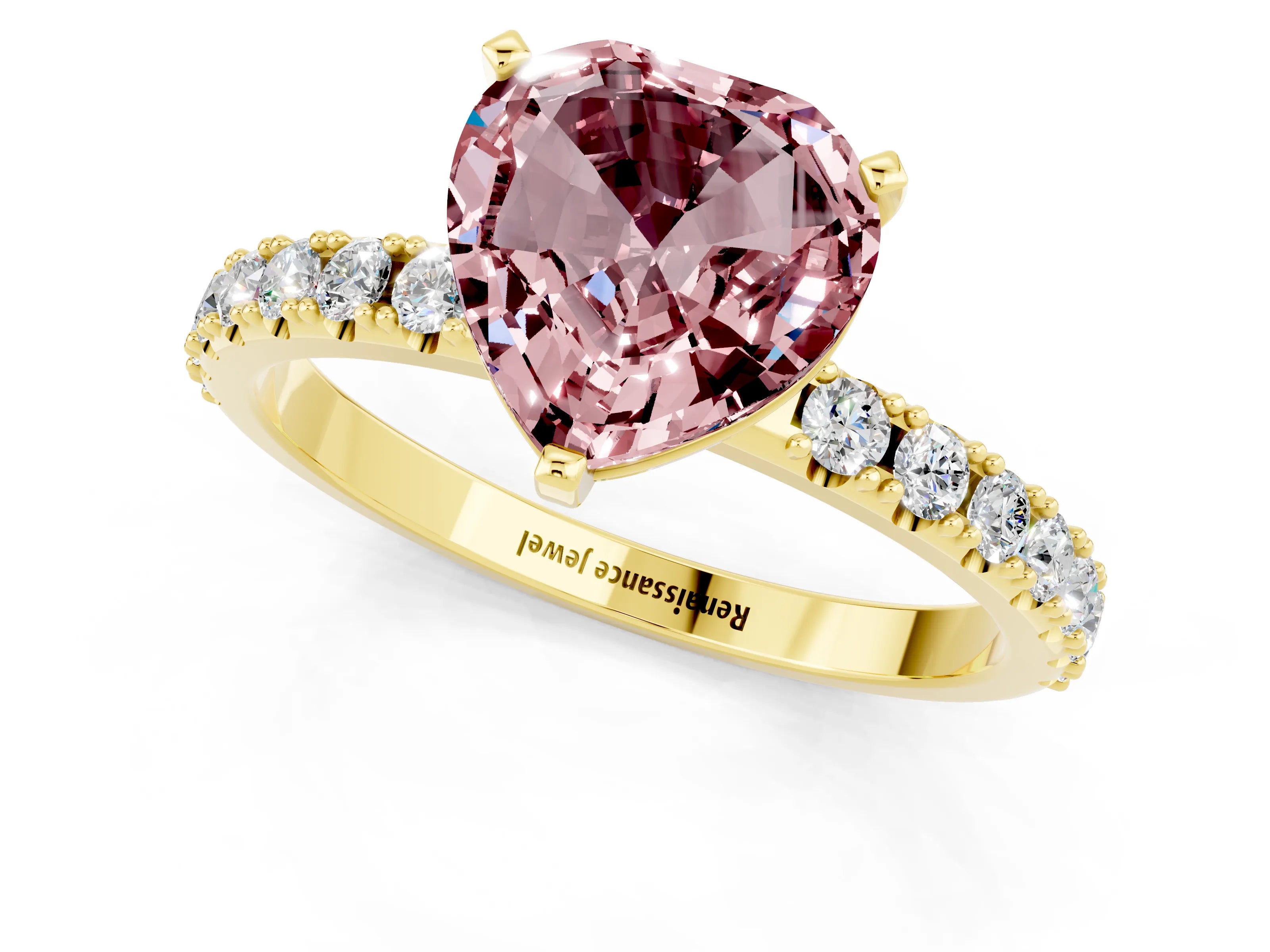 Yellow gold Heart Cut Morganite Solitaire Pavé Band with Four-Prong Setting_1