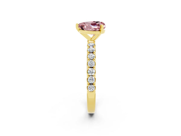 Yellow gold Heart Cut Morganite Solitaire Pavé Band with Four-Prong Setting