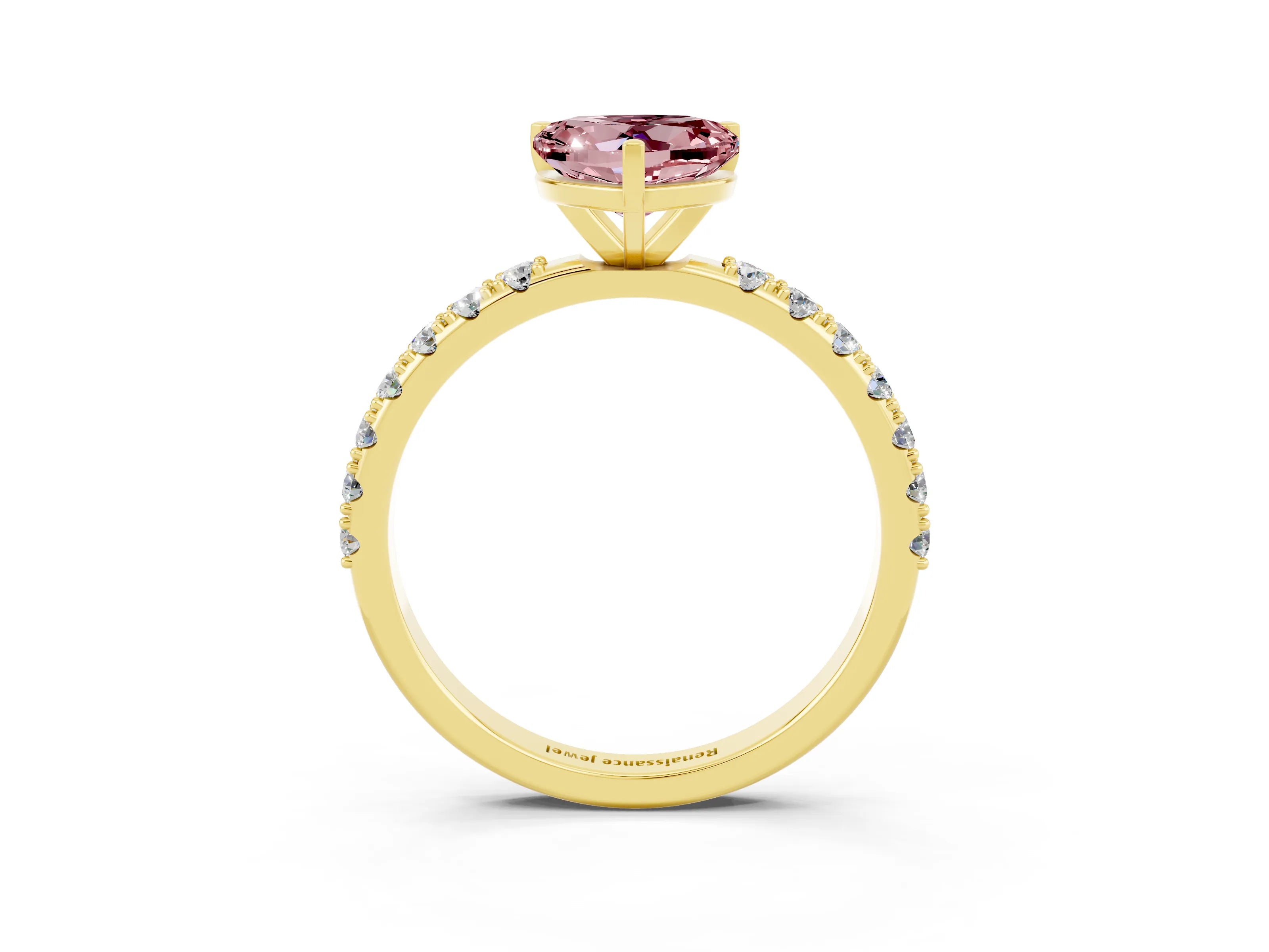 Yellow gold Heart Cut Morganite Solitaire Pavé Band with Four-Prong Setting_3