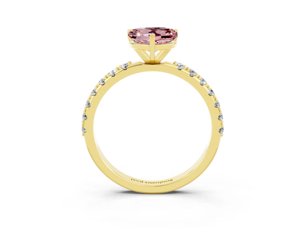 Yellow gold Heart Cut Morganite Solitaire Pavé Band with Four-Prong Setting