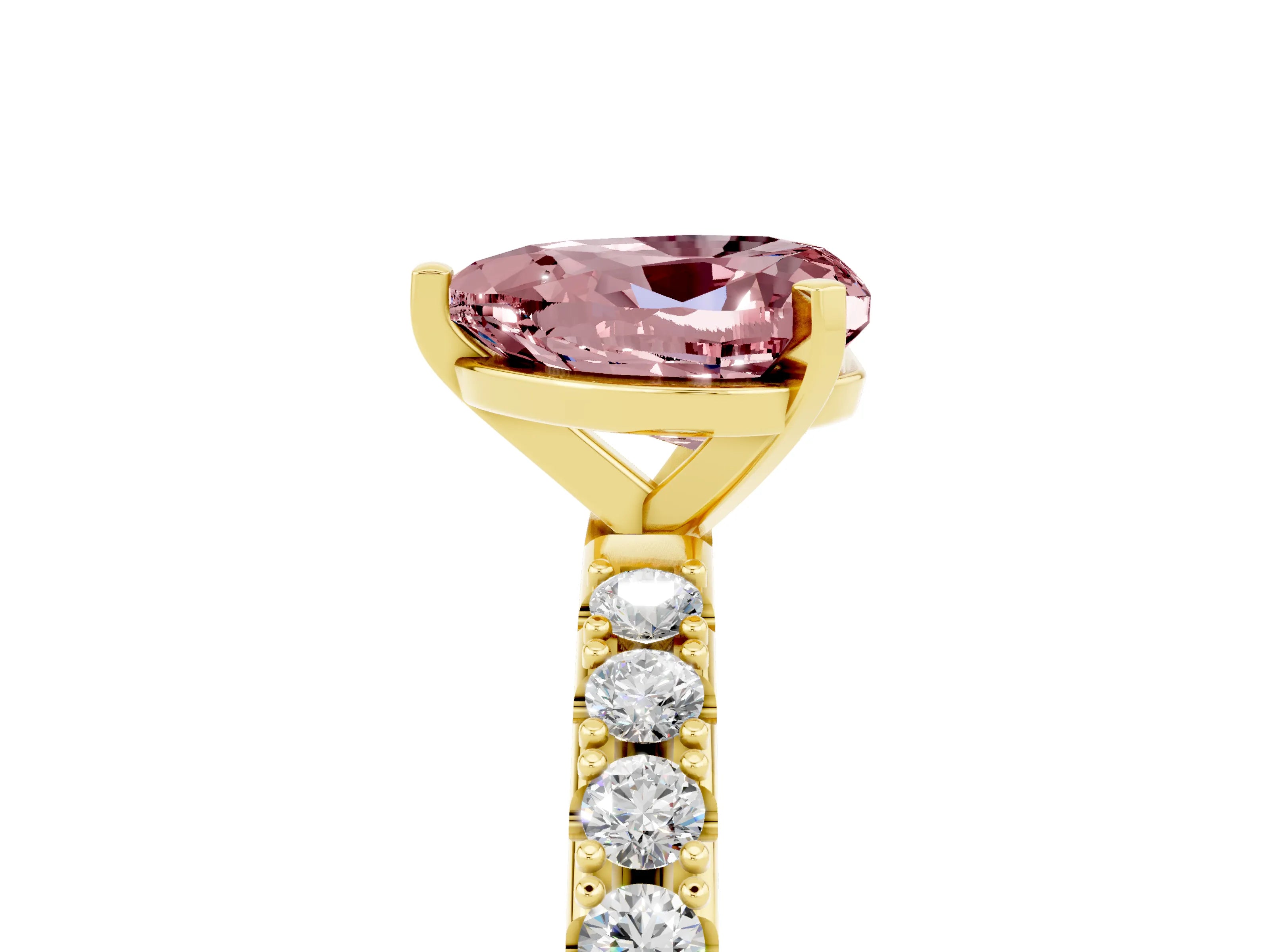 Yellow gold Heart Cut Morganite Solitaire Pavé Band with Four-Prong Setting_5