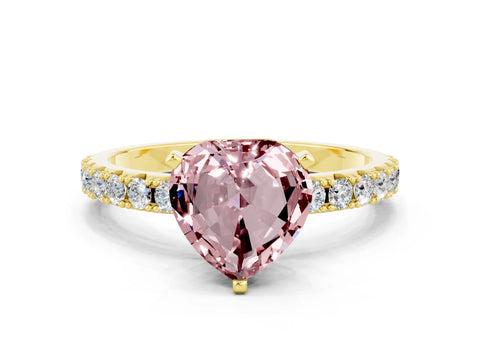 Yellow gold Heart Cut Morganite Solitaire Pavé Band with Four-Prong Setting