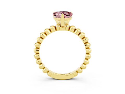 Yellow gold Heart Cut Morganite Solitaire Ring with Beaded Band and Prong Setting_3