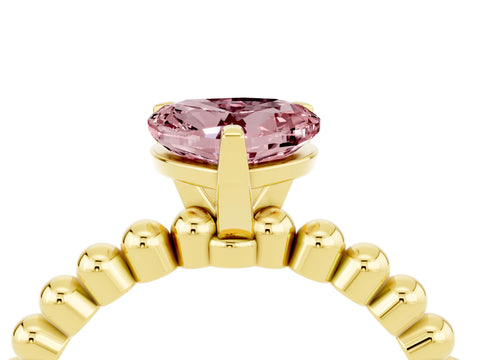 Yellow gold Heart Cut Morganite Solitaire Ring with Beaded Band and Prong Setting_4