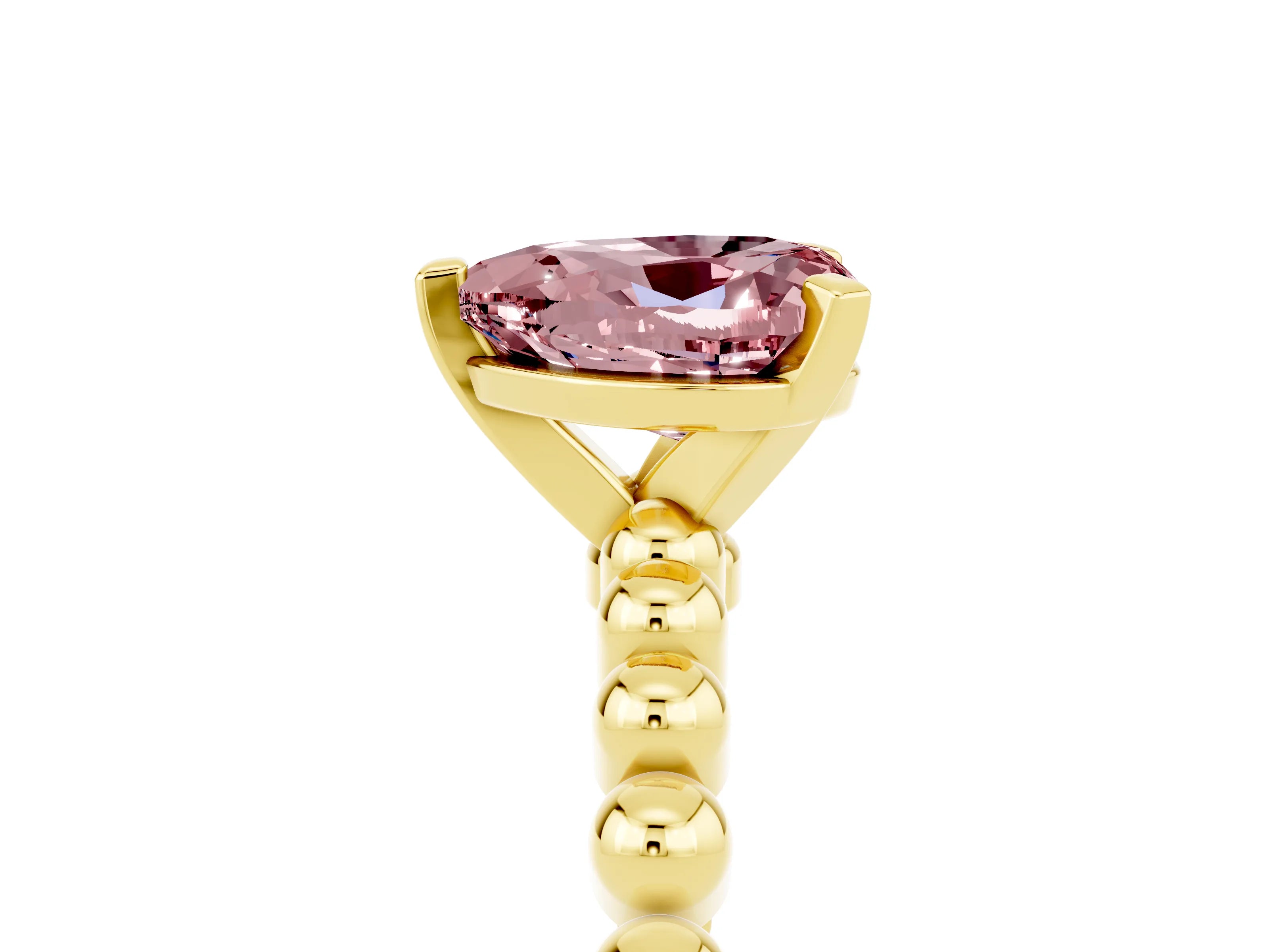 Yellow gold Heart Cut Morganite Solitaire Ring with Beaded Band and Prong Setting_5