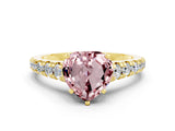 Yellow gold Heart Cut Morganite Solitaire Ring with Cathedral Setting and Pavé Band