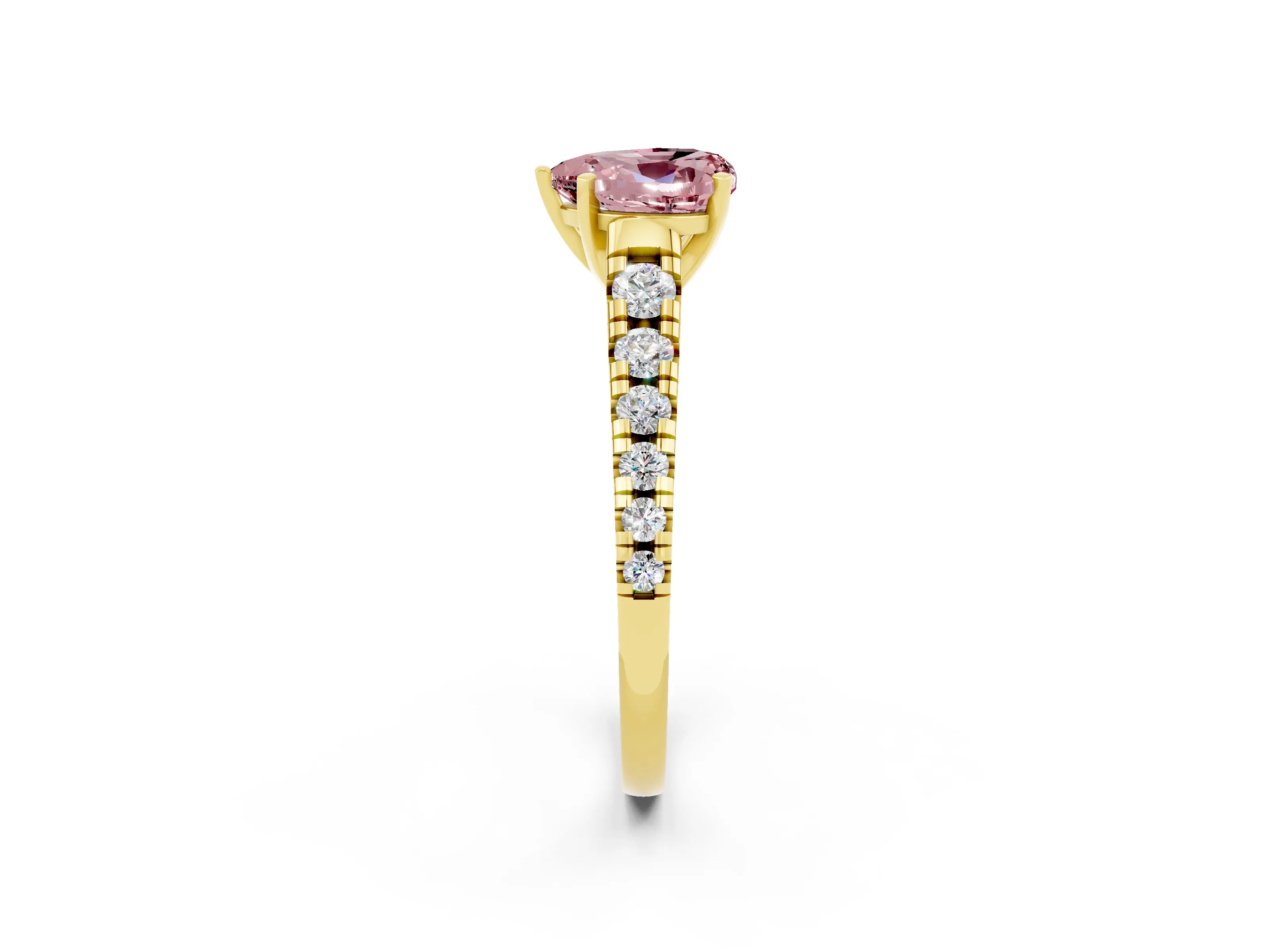 Yellow gold Heart Cut Morganite Solitaire Ring with Cathedral Setting and Pavé Band_2