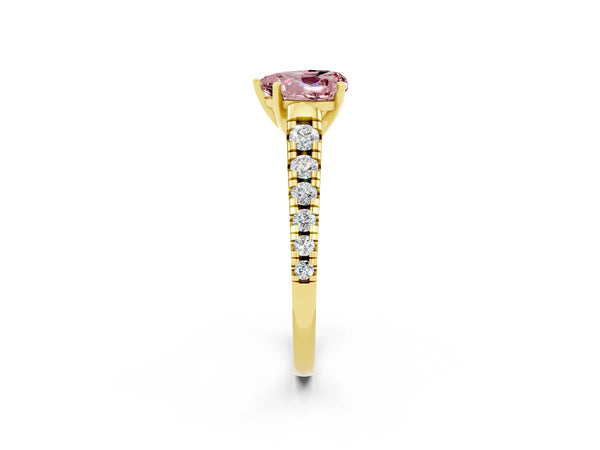 Yellow gold Heart Cut Morganite Cathedral Solitaire Ring with Round  Pavé Band