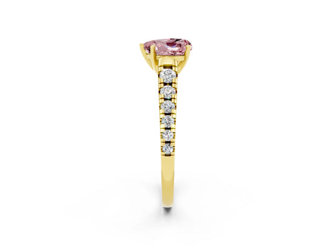 Yellow gold Heart Cut Morganite Solitaire Ring with Cathedral Setting and Pavé Band_2