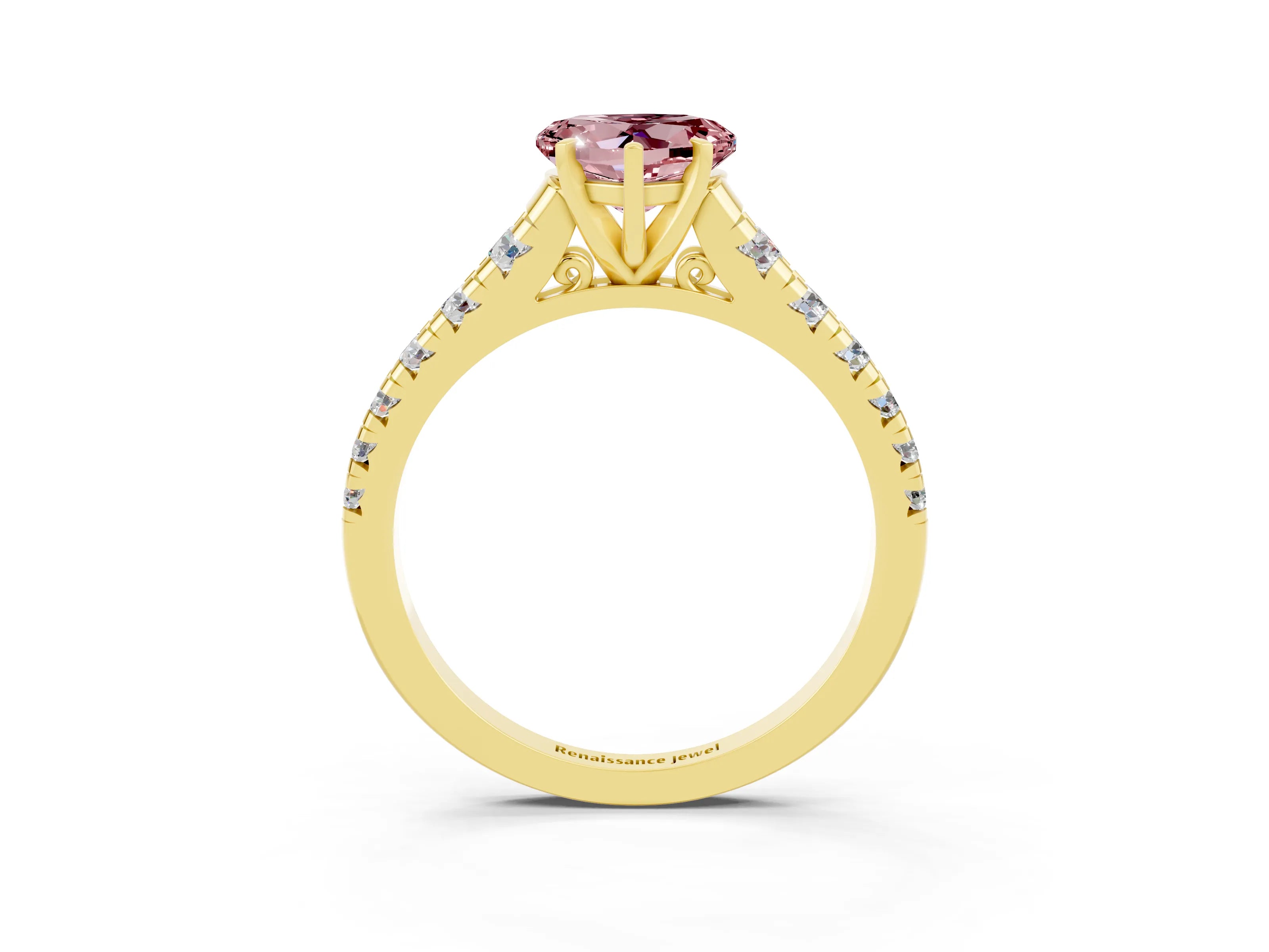 Yellow gold Heart Cut Morganite Solitaire Ring with Cathedral Setting and Pavé Band_3