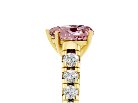 Yellow gold Heart Cut Morganite Solitaire Ring with Cathedral Setting and Pavé Band_5