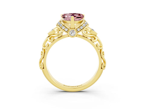 Yellow gold Heart Cut Morganite Solitaire Ring with Filigree Band and Four-Prong Setting_27