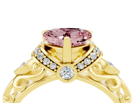 Yellow gold Heart Cut Morganite Solitaire Ring with Filigree Band and Four-Prong Setting_28