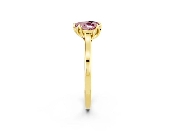 Yellow gold Heart Cut Morganite Solitaire Ring with Flower Prong Setting and Classic Band