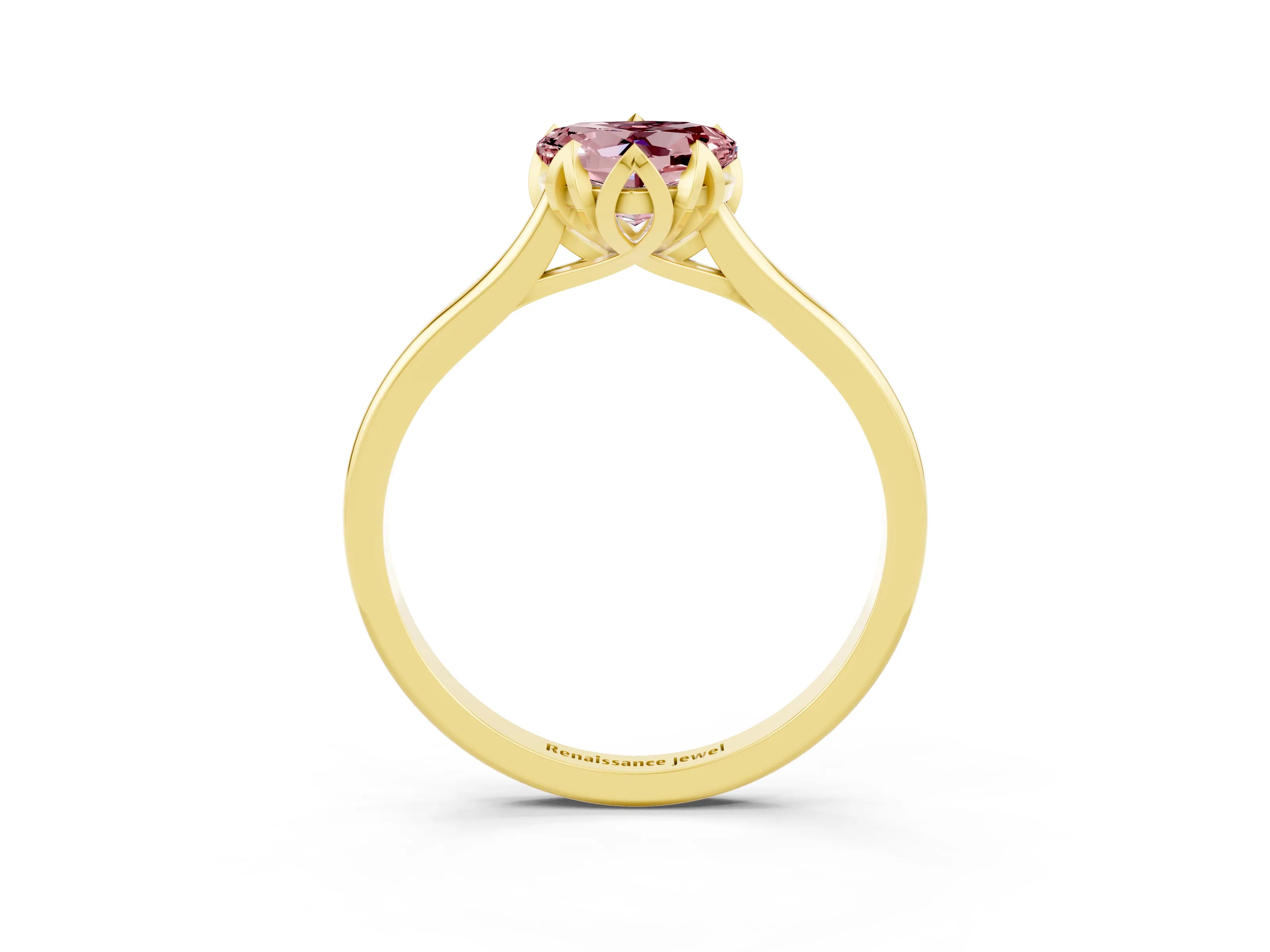 Yellow gold Heart Cut Morganite Solitaire Ring with Flower Prong Setting and Classic Band_15