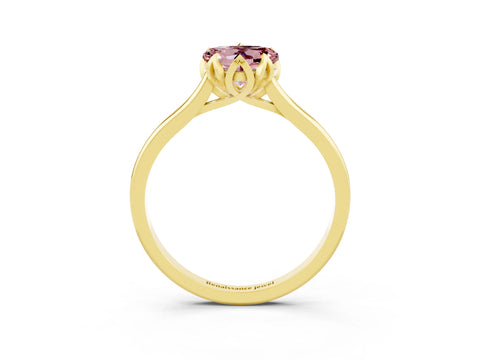 Yellow gold Heart Cut Morganite Solitaire Ring with Flower Prong Setting and Classic Band_15