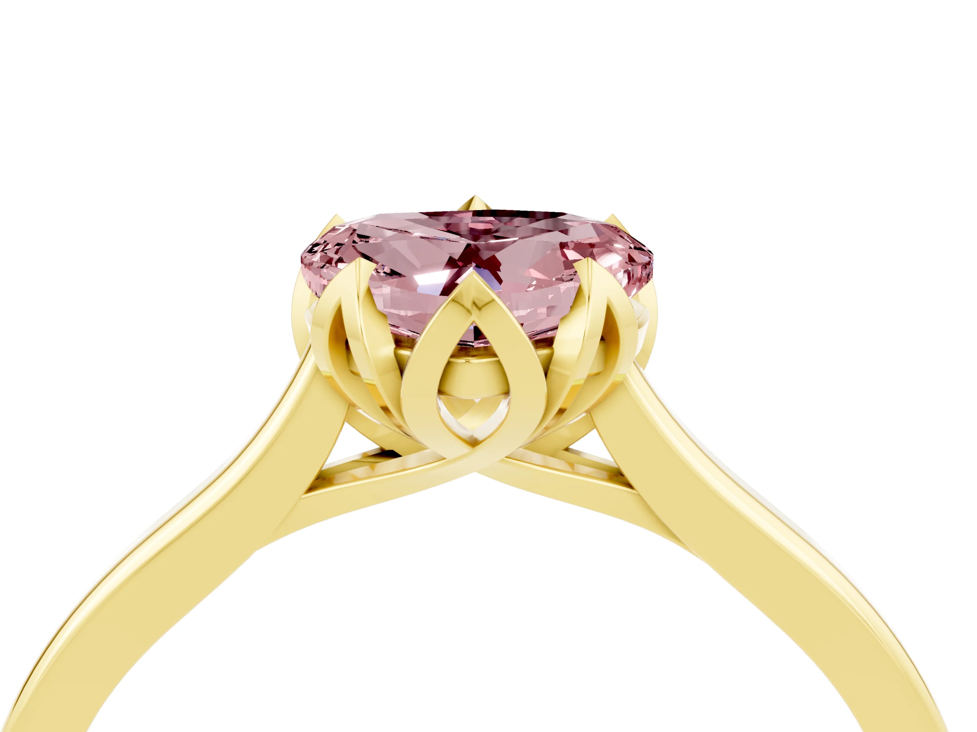 Yellow gold Heart Cut Morganite Solitaire Ring with Flower Prong Setting and Classic Band_16