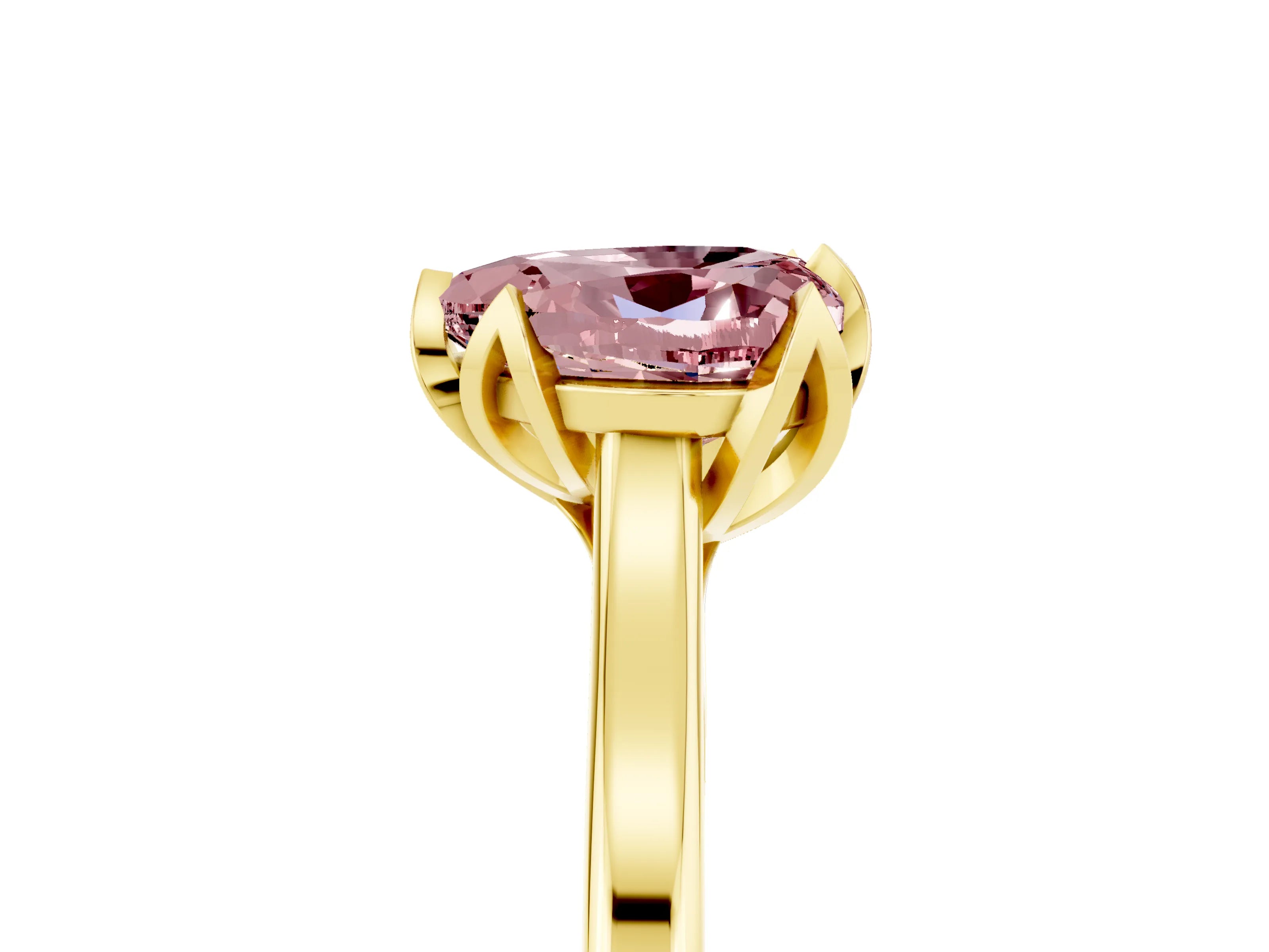 Yellow gold Heart Cut Morganite Solitaire Ring with Flower Prong Setting and Classic Band_17