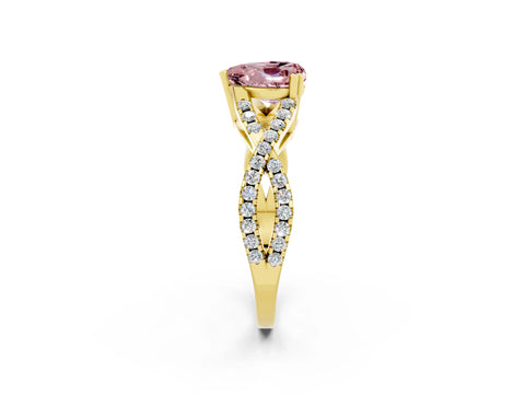 Yellow gold Heart Cut Morganite Solitaire Ring with Four-Prong Setting and Twisted Pavé Band_2