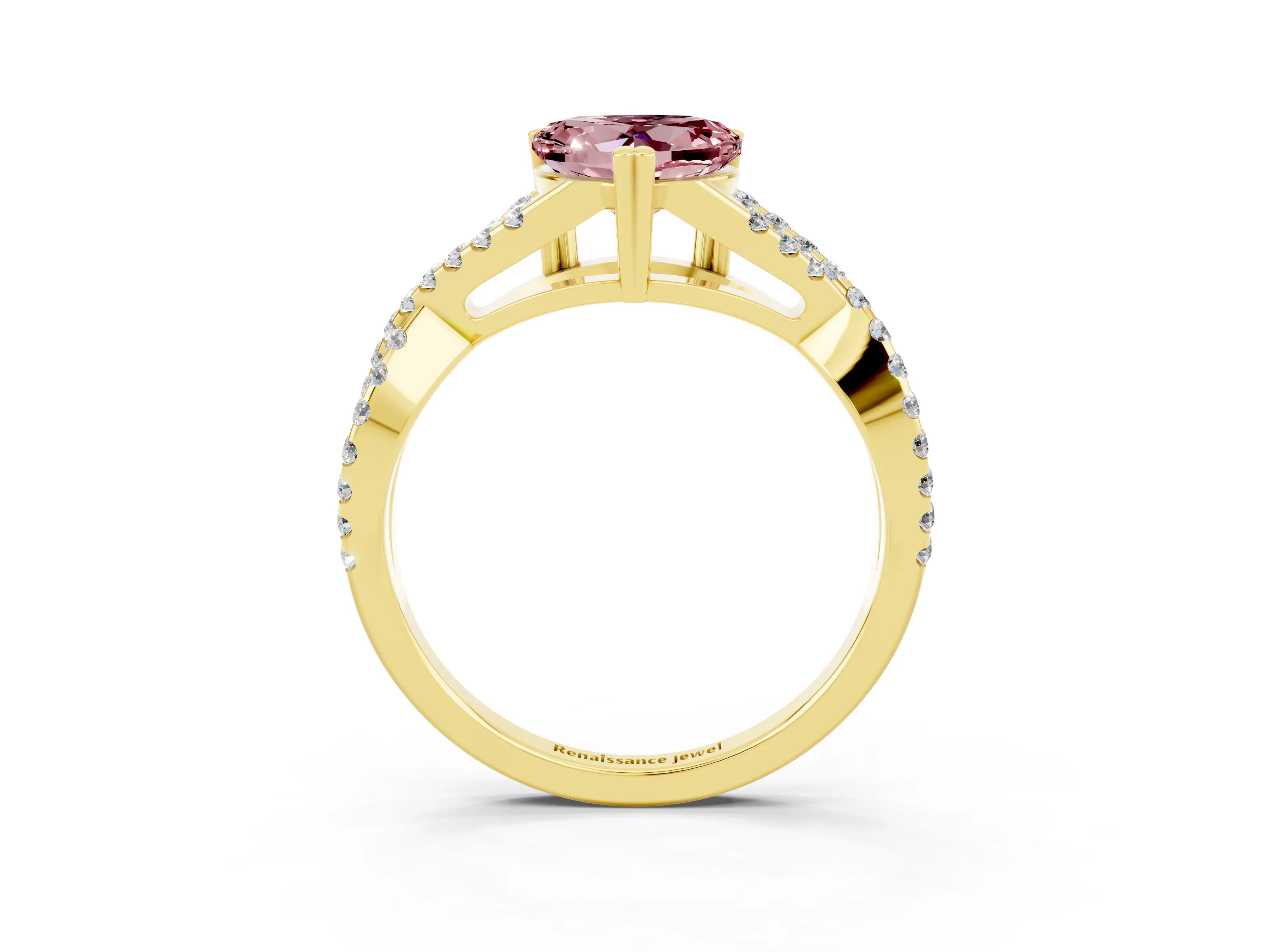 Yellow gold Heart Cut Morganite Solitaire Ring with Four-Prong Setting and Twisted Pavé Band_3