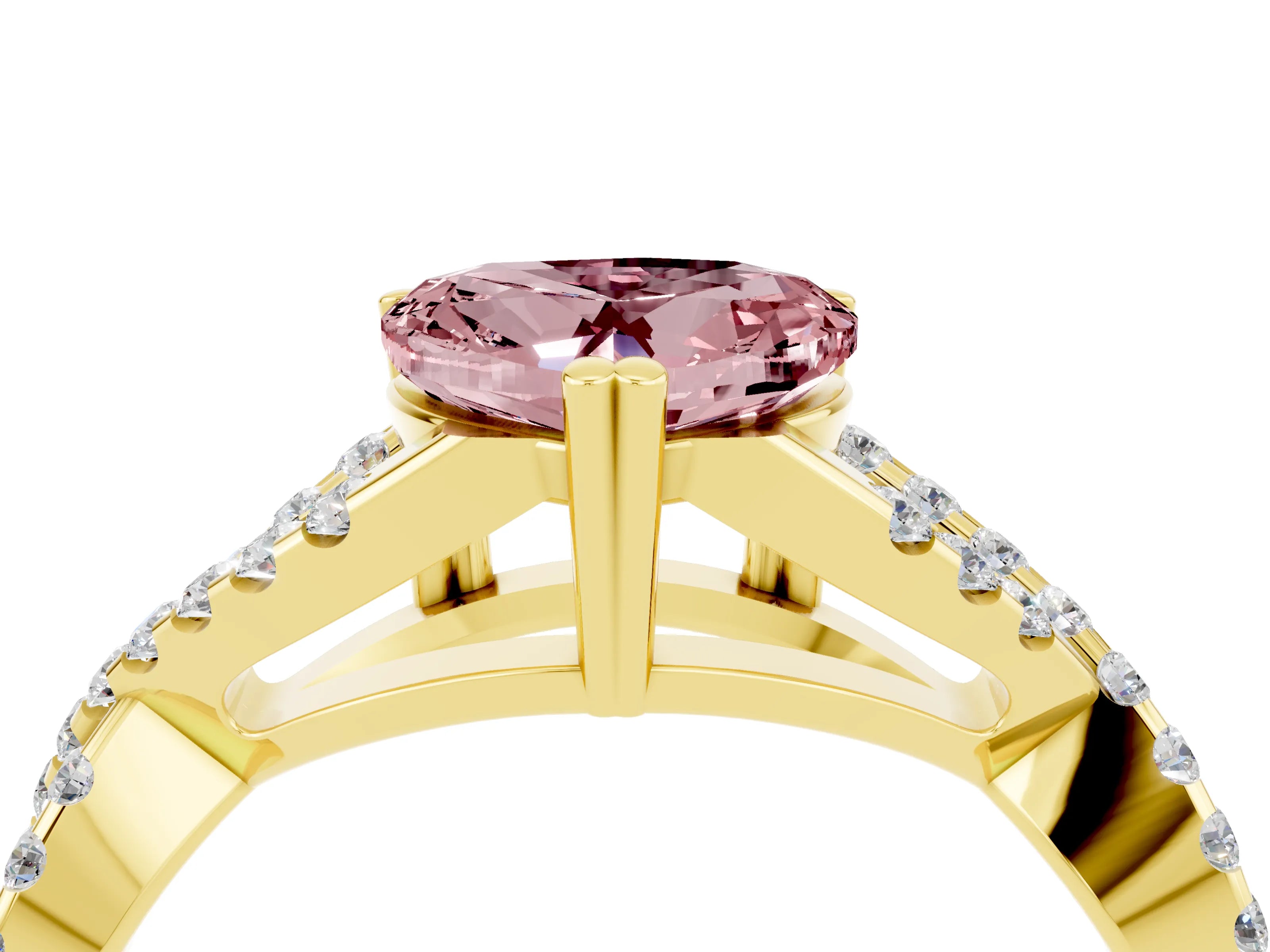 Yellow gold Heart Cut Morganite Solitaire Ring with Four-Prong Setting and Twisted Pavé Band_4