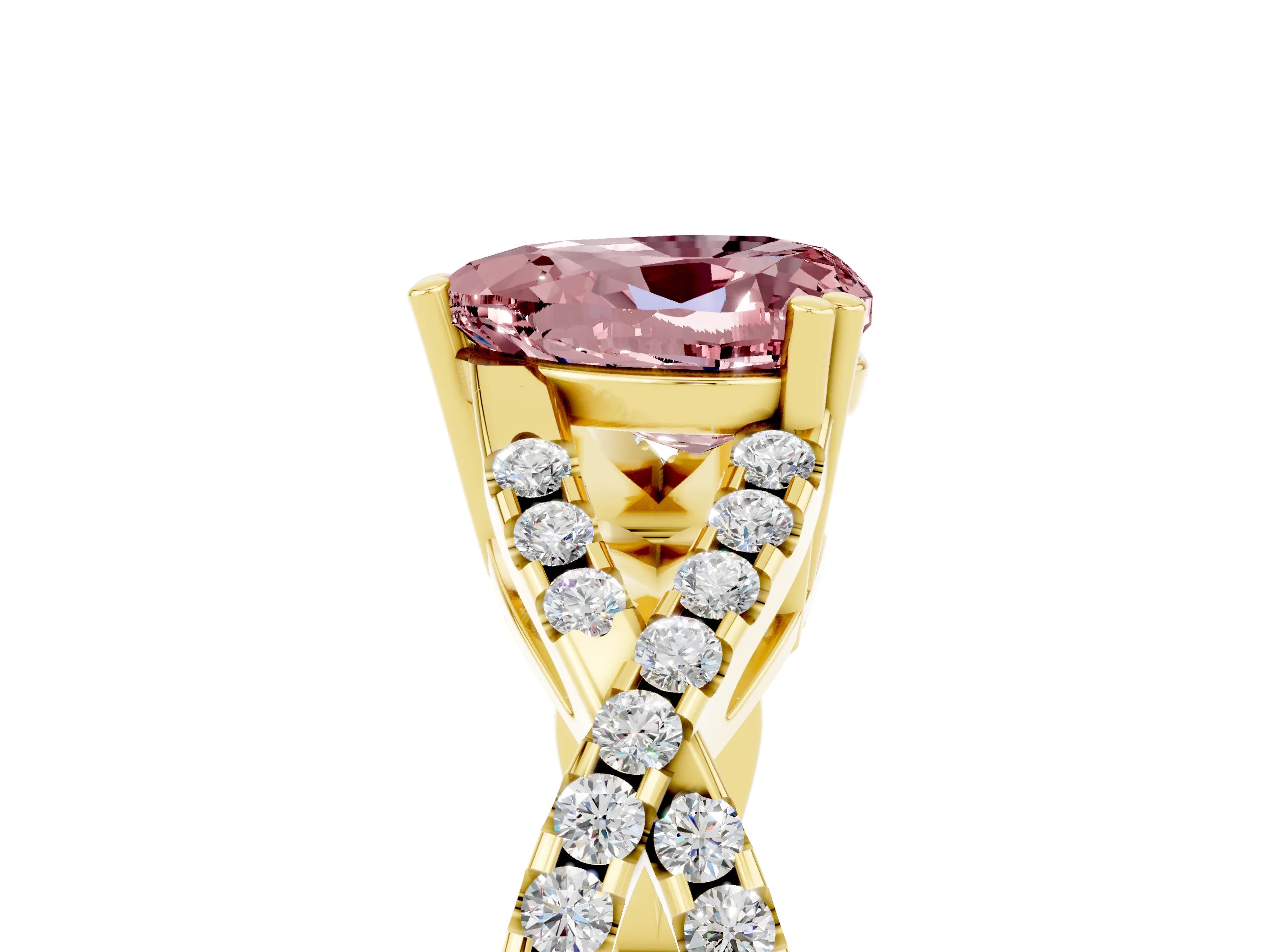 Yellow gold Heart Cut Morganite Solitaire Ring with Four-Prong Setting and Twisted Pavé Band_5