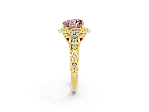 Yellow gold Heart Cut Morganite Solitaire Ring with Hidden Halo and Pavé Band_14