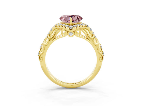 Yellow gold Heart Cut Morganite Solitaire Ring with Hidden Halo and Pavé Band_15