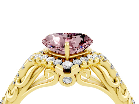 Yellow gold Heart Cut Morganite Solitaire Ring with Hidden Halo and Pavé Band_16