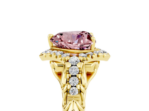 Yellow gold Heart Cut Morganite Solitaire Ring with Hidden Halo and Pavé Band_17