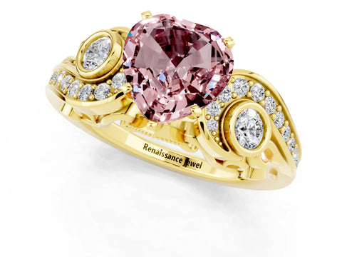 Yellow gold Heart Cut Morganite Solitaire Ring with Milgrain Pavé Band and Four-Prong Setting_25