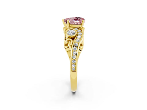 Yellow gold Heart Cut Morganite Solitaire Ring with Milgrain Pavé Band and Four-Prong Setting_26