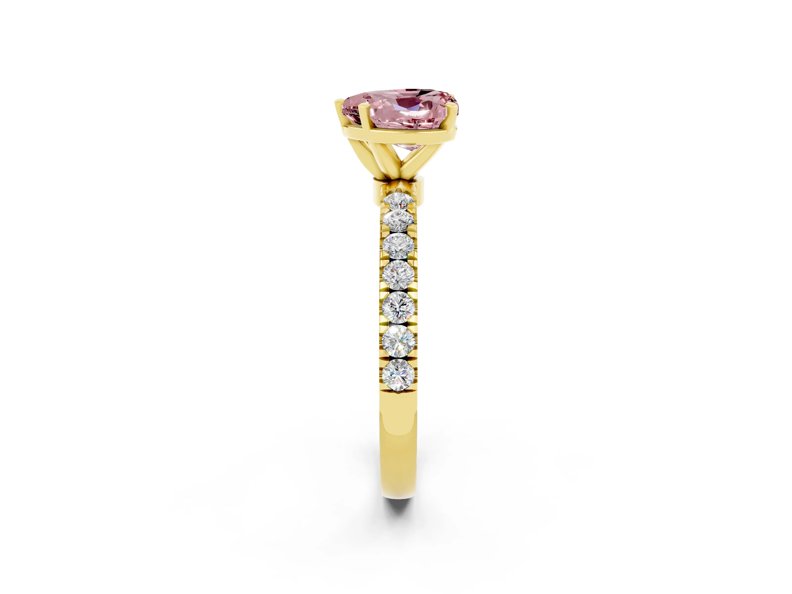 Yellow gold Heart Cut Morganite Solitaire Ring with Pavé Accents and Four-Prong Setting_2