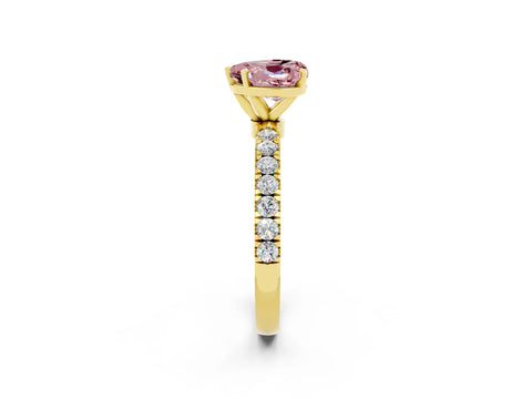 Yellow gold Heart Cut Morganite Solitaire Ring with Pavé Accents and Four-Prong Setting_2