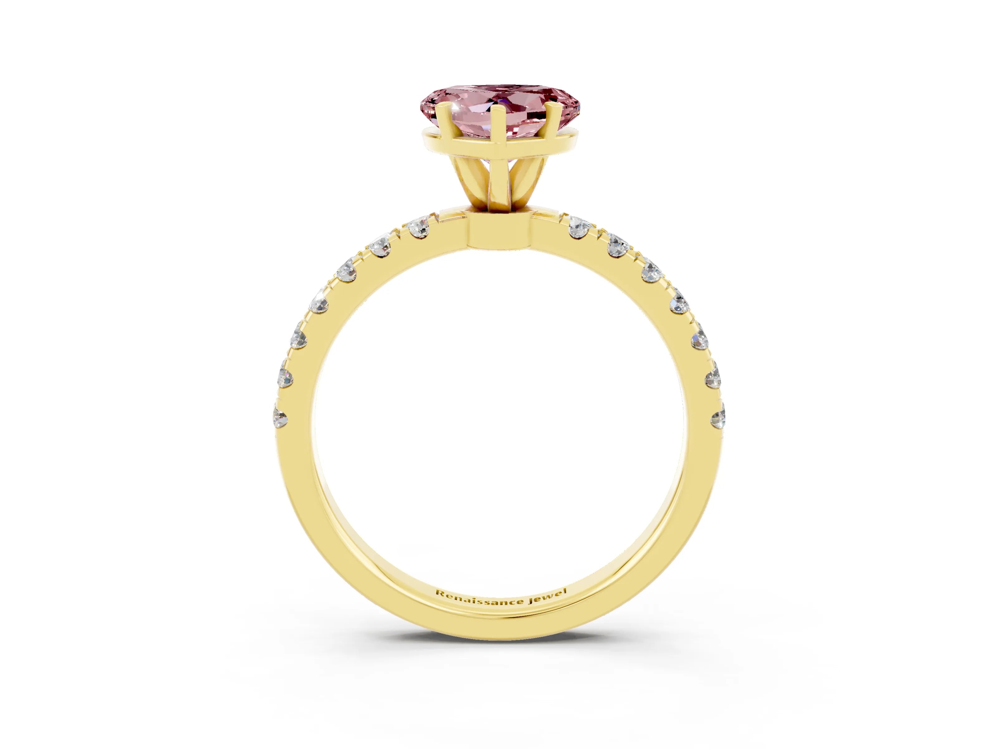 Yellow gold Heart Cut Morganite Solitaire Ring with Pavé Accents and Four-Prong Setting_3