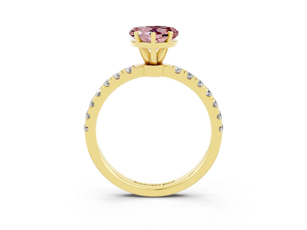 Yellow gold Heart Cut Morganite Solitaire Ring with Pavé Accents and Four-Prong Setting
