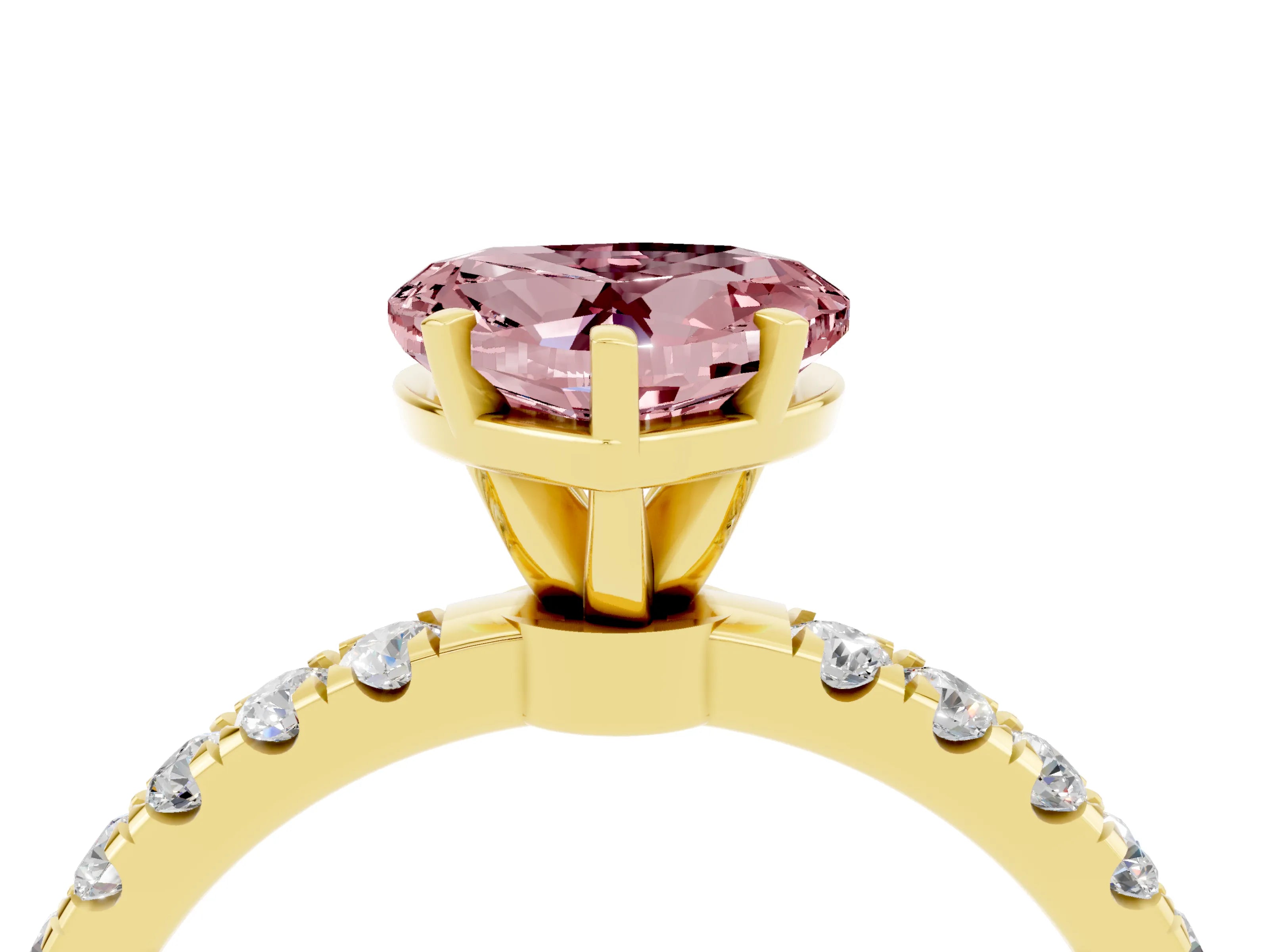 Yellow gold Heart Cut Morganite Solitaire Ring with Pavé Accents and Four-Prong Setting_4