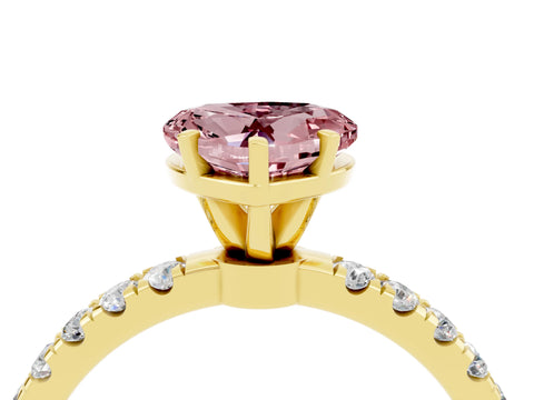 Yellow gold Heart Cut Morganite Solitaire Ring with Pavé Accents and Four-Prong Setting_4