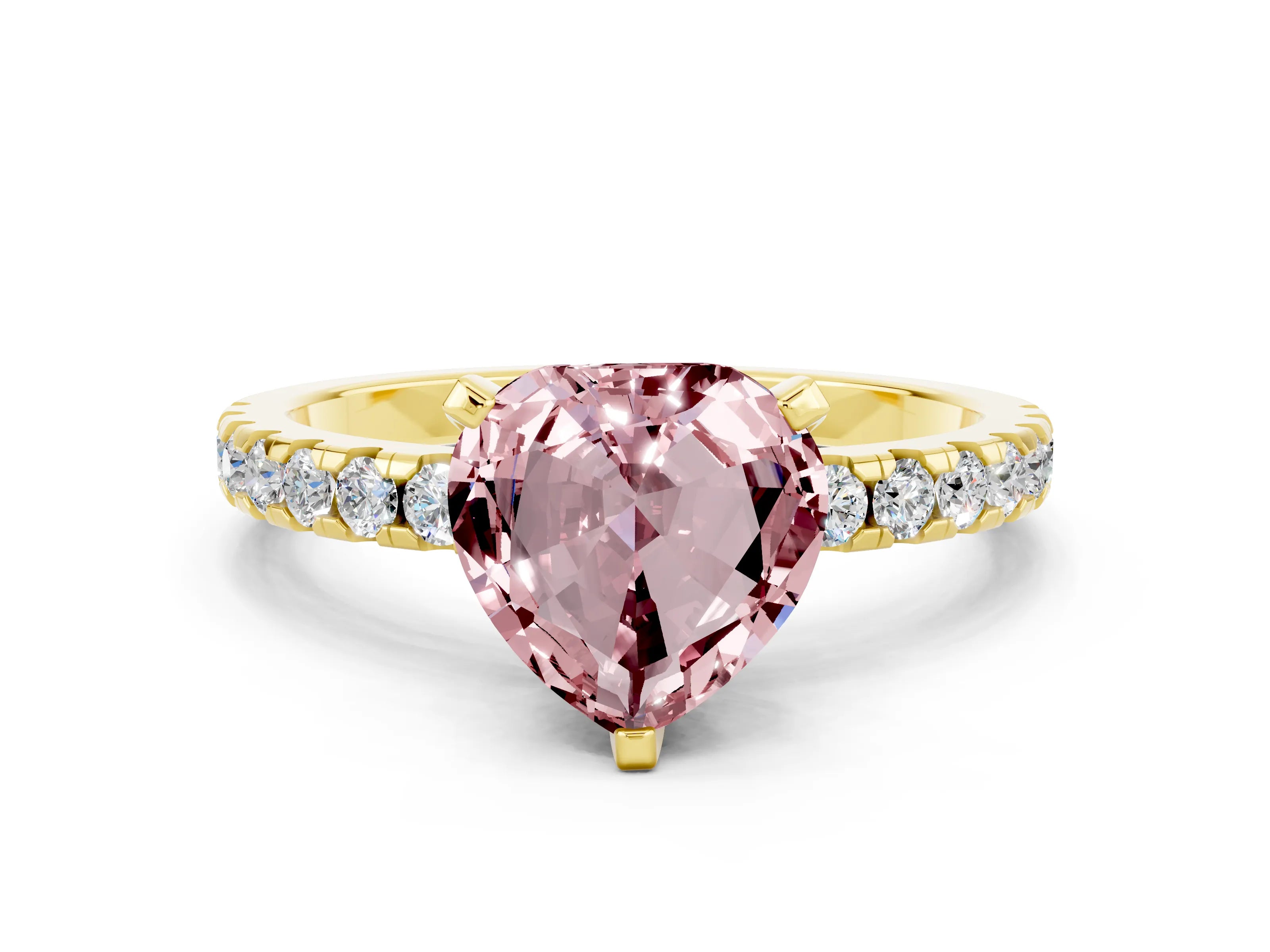 Yellow gold Heart Cut Morganite Solitaire Ring with Pavé Band and Four-Prong Setting_24