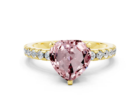 Yellow gold Heart Cut Morganite Solitaire Ring with Pavé Band and Four-Prong Setting_24