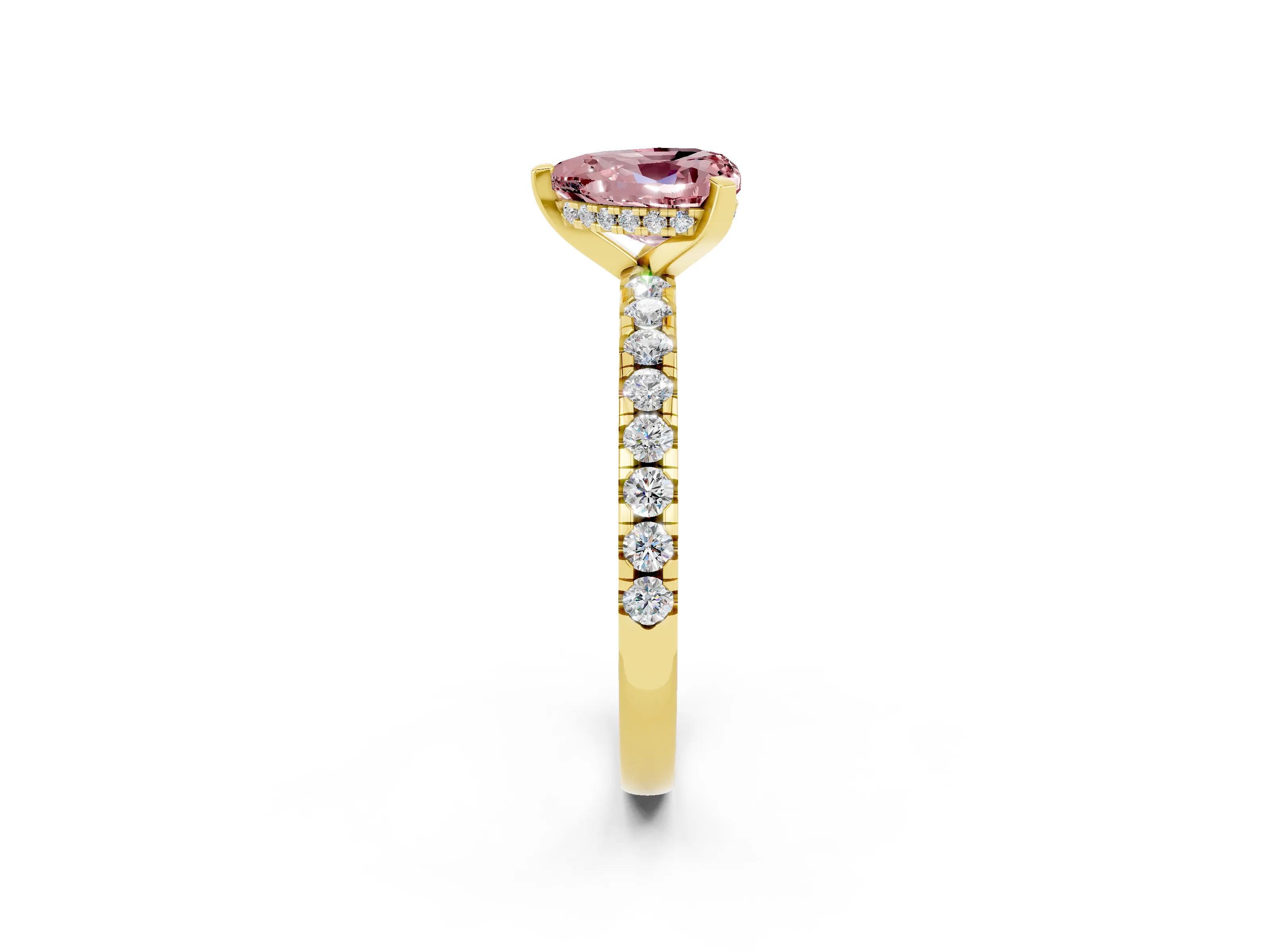 Yellow gold Heart Cut Morganite Solitaire Ring with Pavé Band and Four-Prong Setting_26