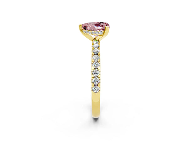 Yellow gold Heart Cut Morganite Solitaire Ring with Round  Pavé Band and Four-Prong Setting