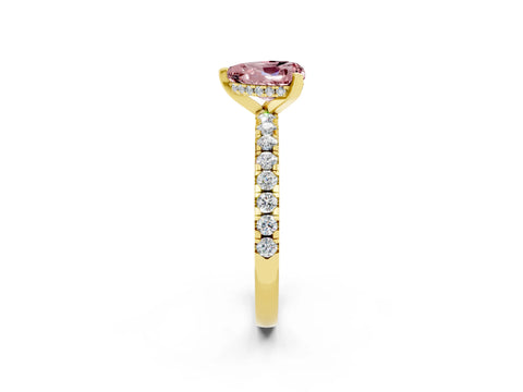 Yellow gold Heart Cut Morganite Solitaire Ring with Pavé Band and Four-Prong Setting_26